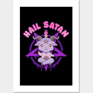 Hail Satan Death Metal Cute Pentagram Baphomet print Posters and Art